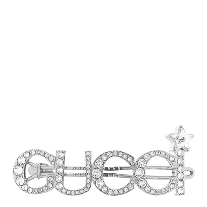 Gucci Metal Crystal Logo Hair Barrette Silver 1 of 5