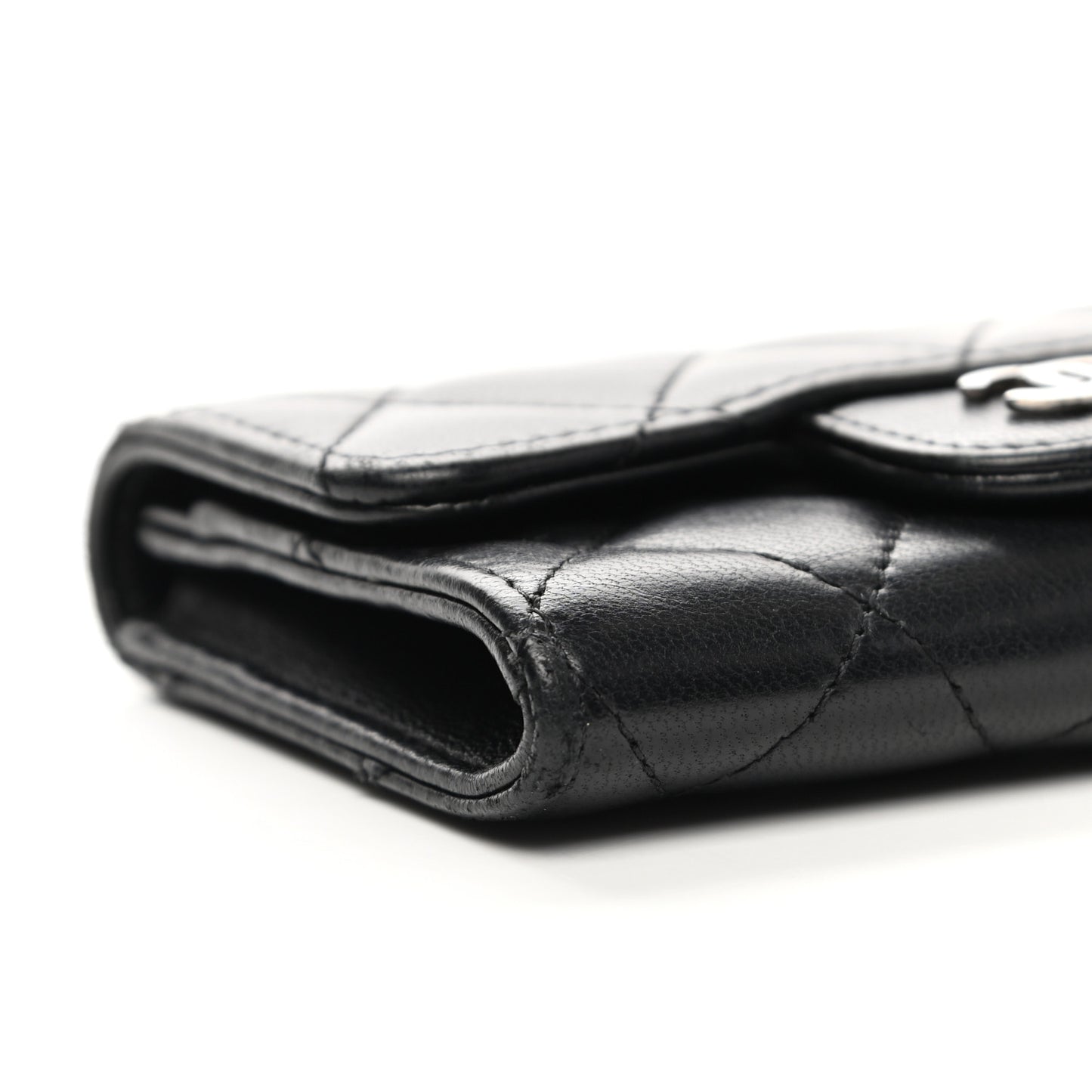 Lambskin Quilted Flap Card Holder Wallet Black