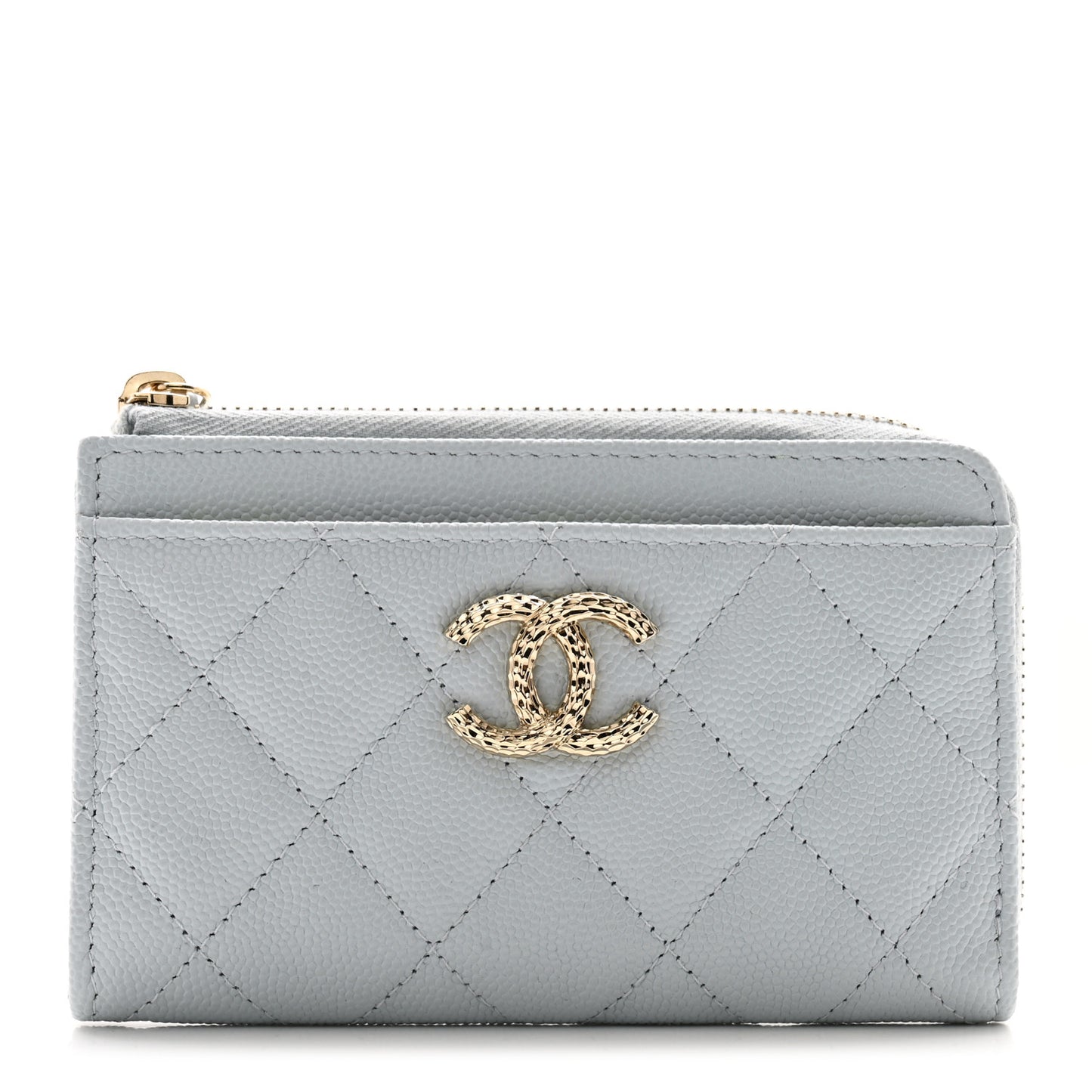 Caviar Quilted CC Zip Around Card Holder Grey