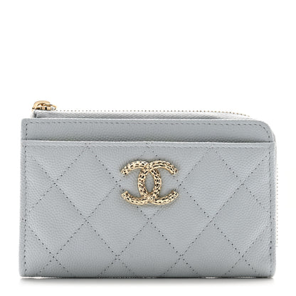 Chanel Caviar Quilted CC Zip Around Card Holder Grey 1 of 11