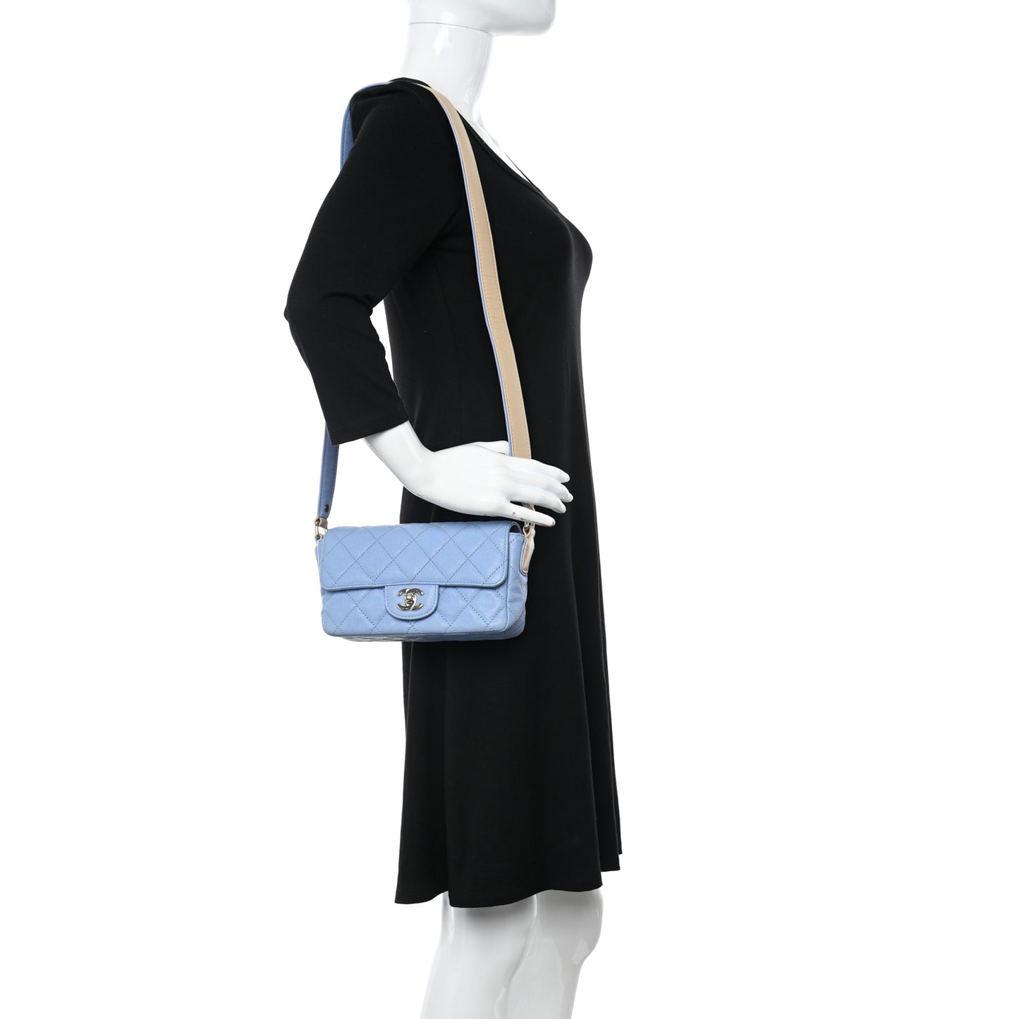 Caviar Quilted Mini Flap With Thick Strap Blue