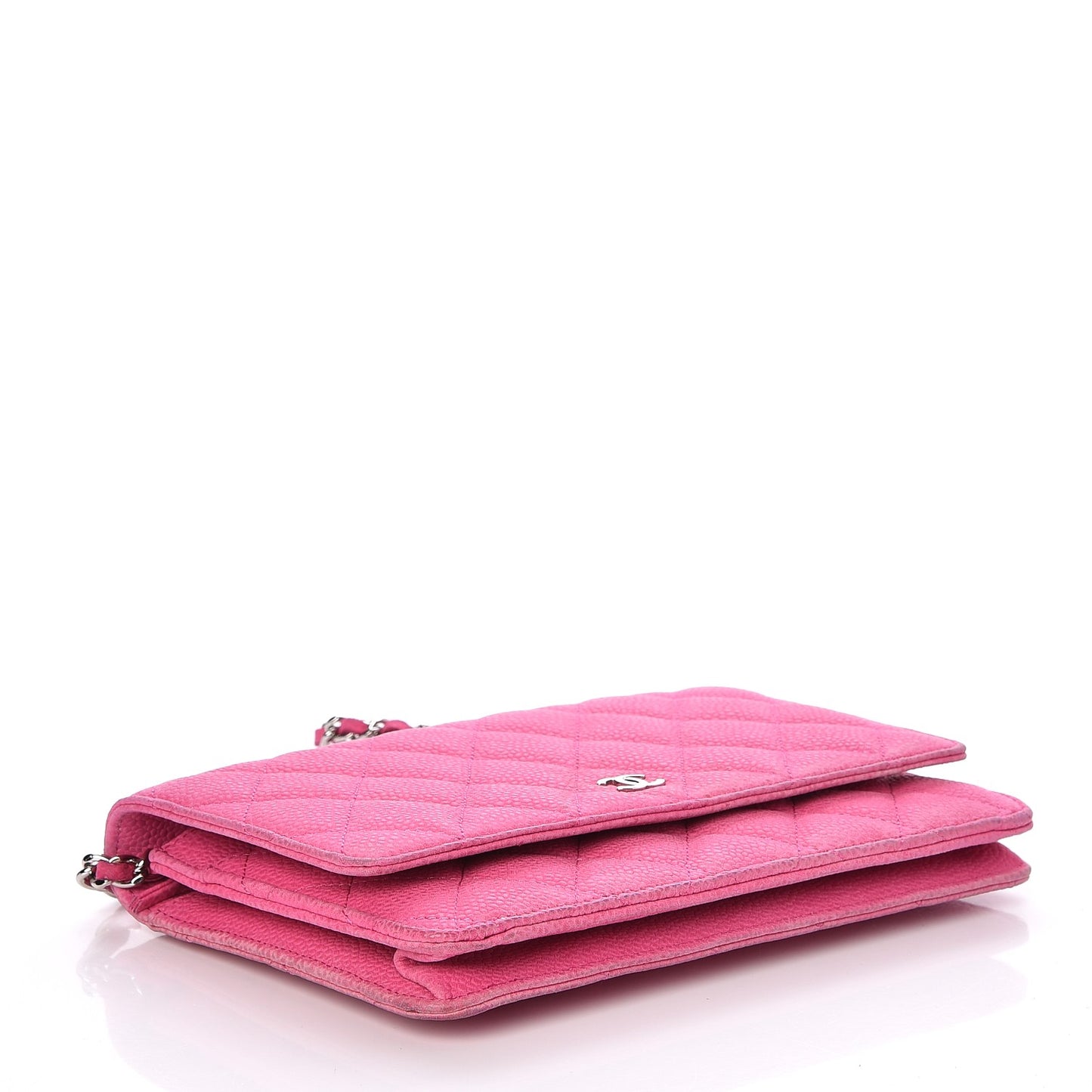 Iridescent Caviar Quilted Wallet on Chain WOC Pink