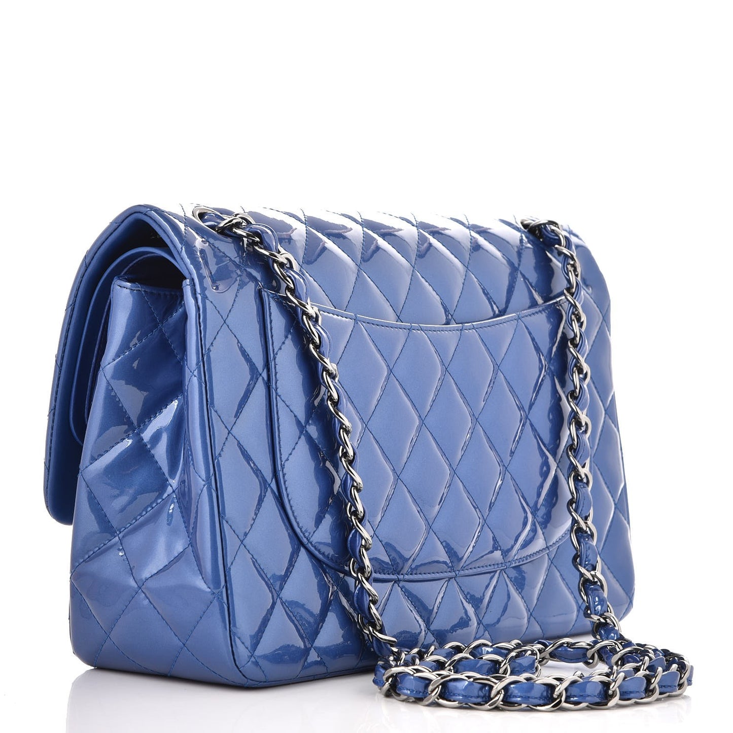 Patent Quilted Jumbo Double Flap Blue