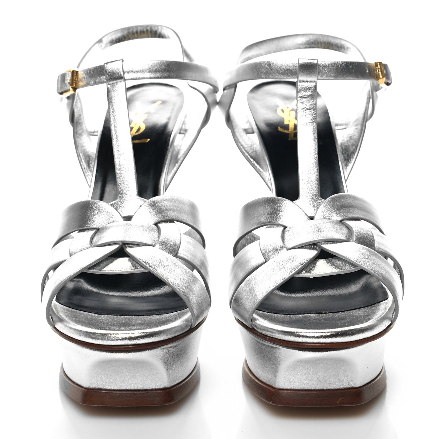 Metallic Calfskin Tribute 105 Platform Sandals 41 Silver