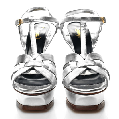 Saint Laurent Metallic Calfskin Tribute 105 Platform Sandals 41 Silver 2 of 9