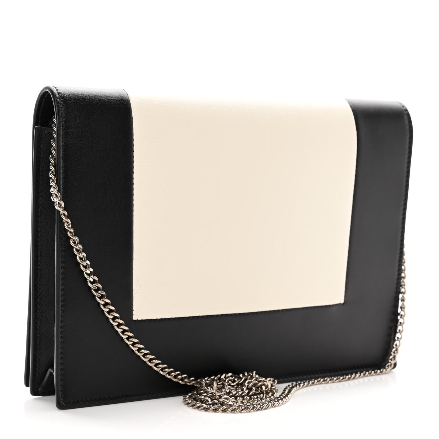 Smooth Lambskin Frame Evening Chain Clutch Black White
