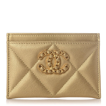 Chanel Metallic Goatskin Quilted Chanel 19 Card Holder Gold 1 of 7