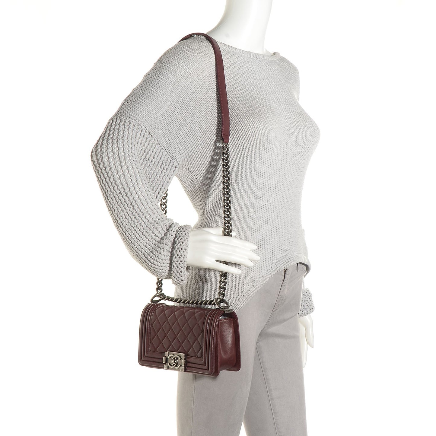 Lambskin Quilted Small Boy Flap Burgundy