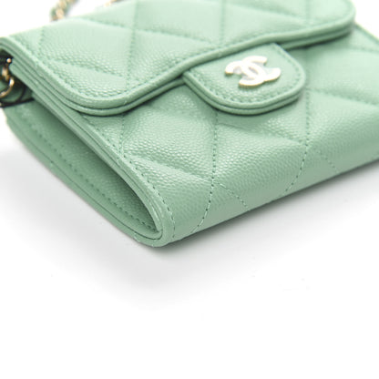 Chanel Caviar Quilted Flap Card Holder On Chain Light Green 8 of 10