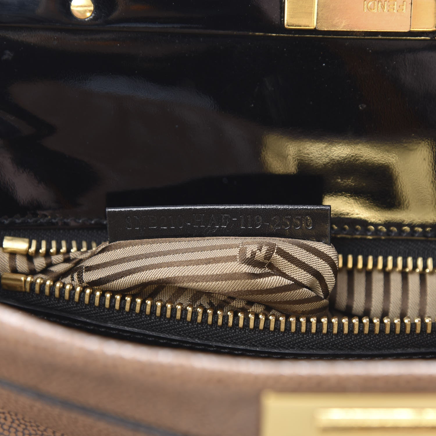 Fendi Patent Large Peekaboo Iconic Satchel Brown 8 of 17