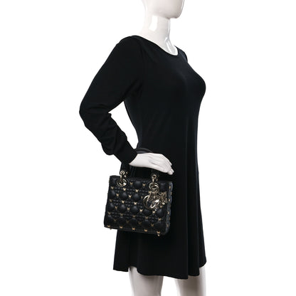 Christian Dior Lambskin Cannage Butterfly Studs Small Lady Dior Black 2 of 8