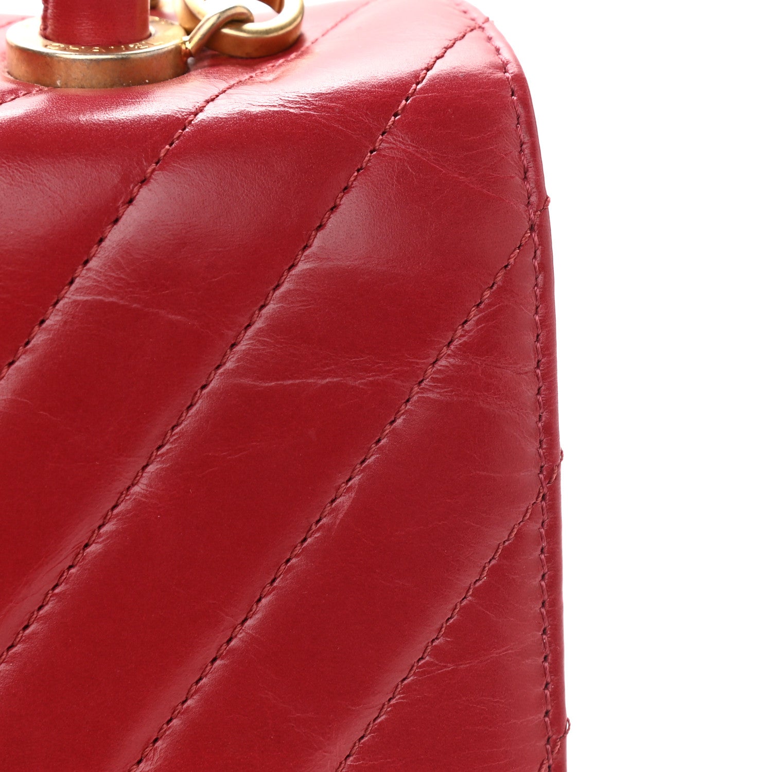 Chanel Calfskin Chevron Quilted Small Coco Handle Flap Red 11 of 13