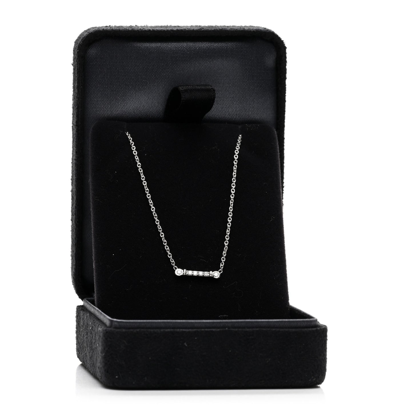 Platinum Diamond Fleur de Lis Key Bar Pendant Necklace