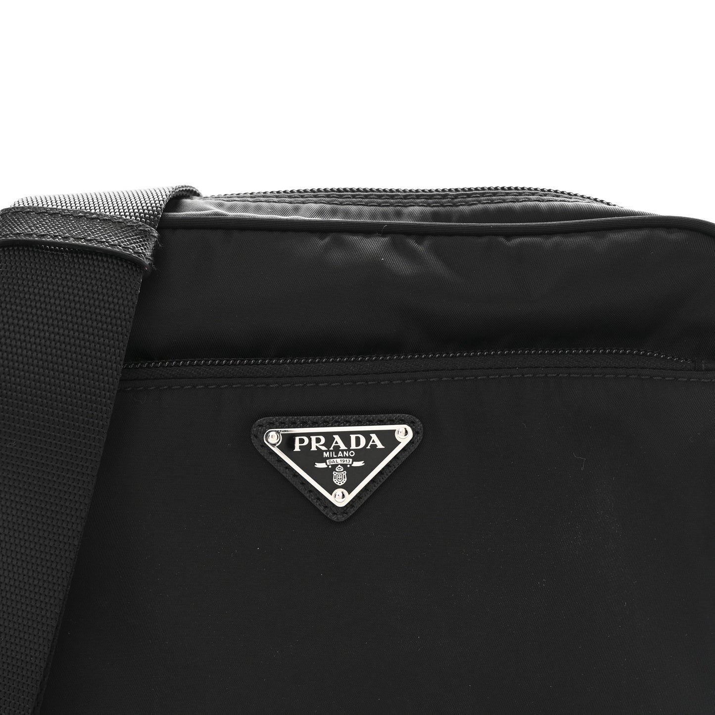 Re-Nylon Vela Saffiano Pocket Double Zip Shoulder Bag Black