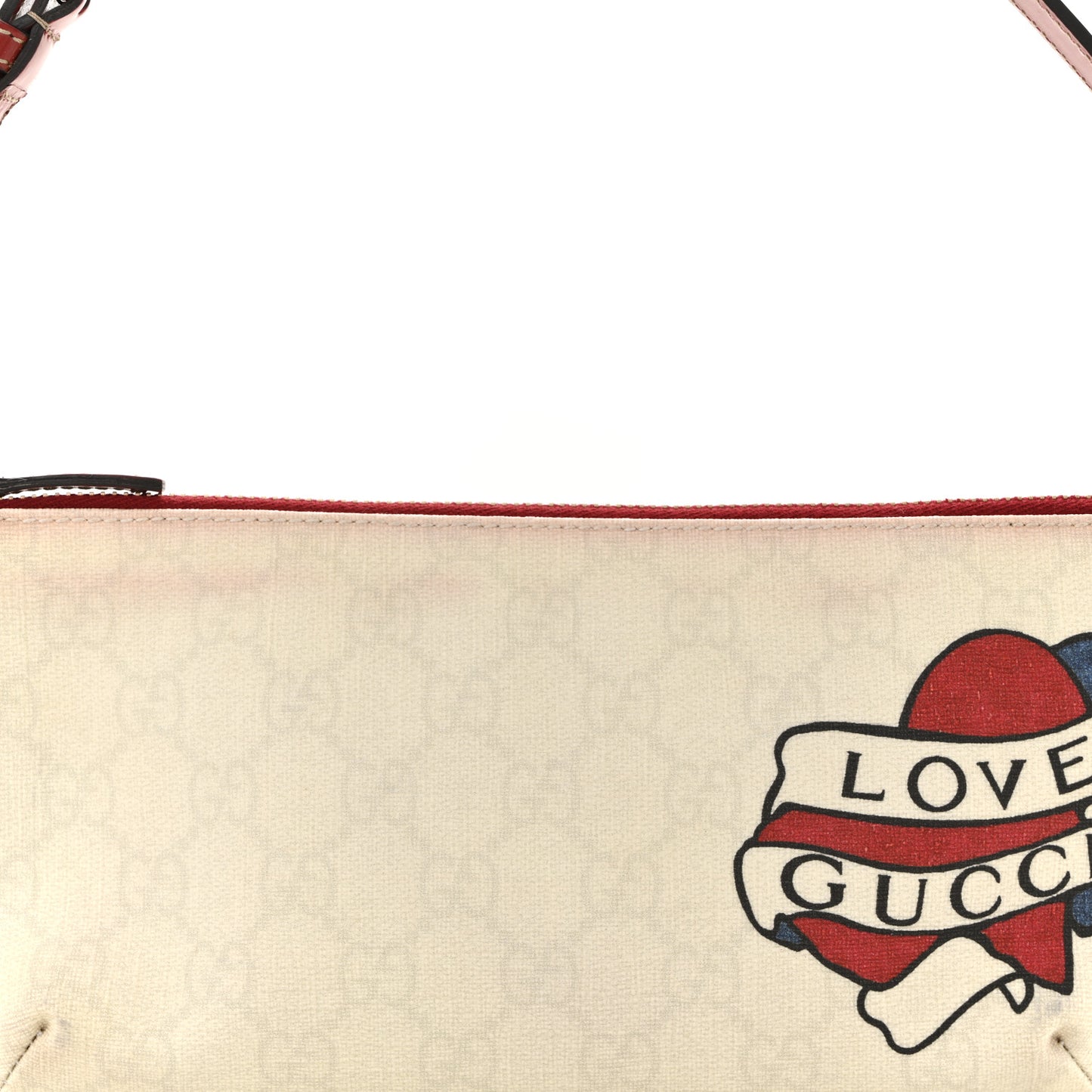 GG Plus Monogram Tattoo Heart Boat Pochette Off White Red