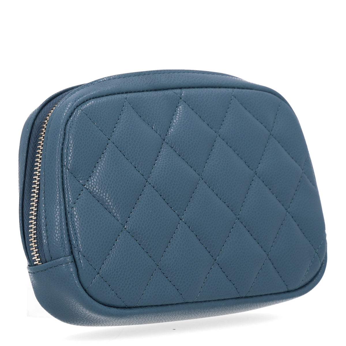 Chanel Caviar Quilted Small Curvy Pouch Cosmetic Case Blue 3 of 11
