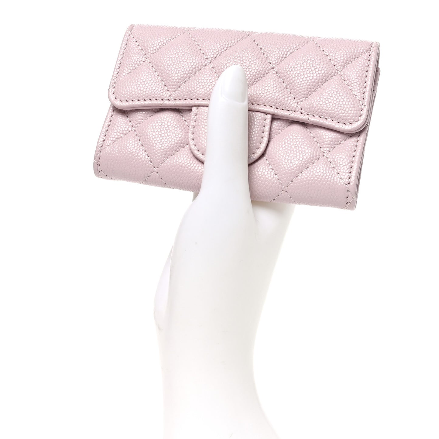Caviar Quilted Flap Card Holder Wallet Light Pink