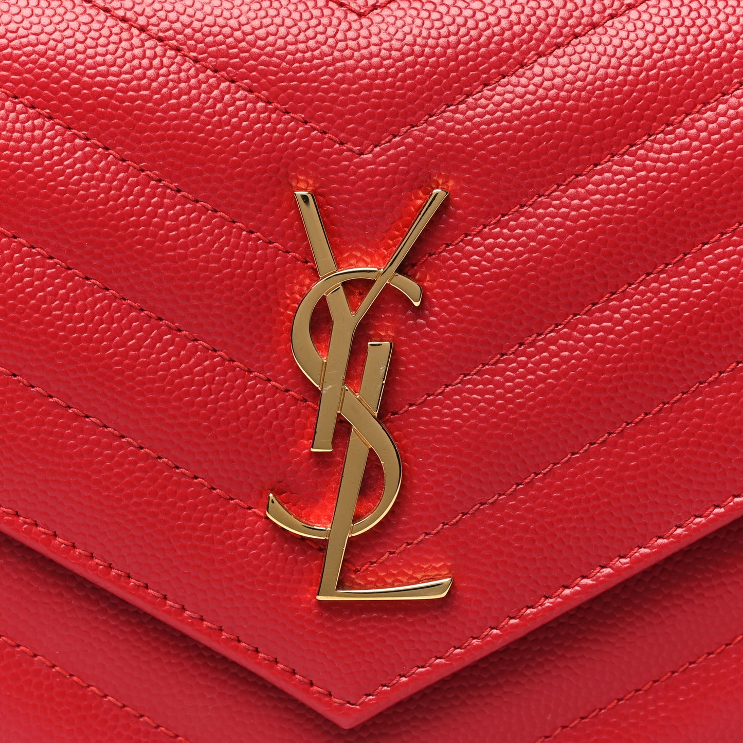 Grain De Poudre Matelasse Chevron Monogram Envelope Chain Wallet New Red