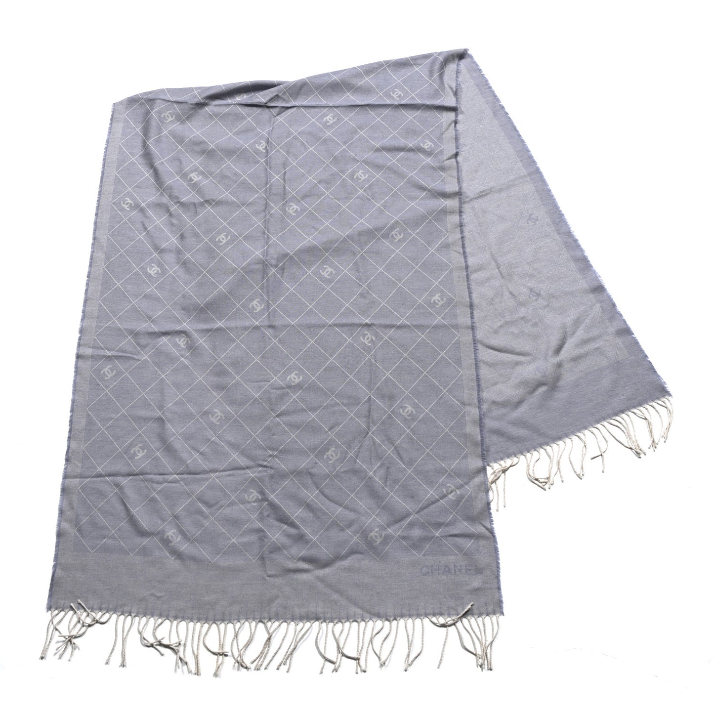 Cashmere Silk CC Diamond Fringe Scarf Blue