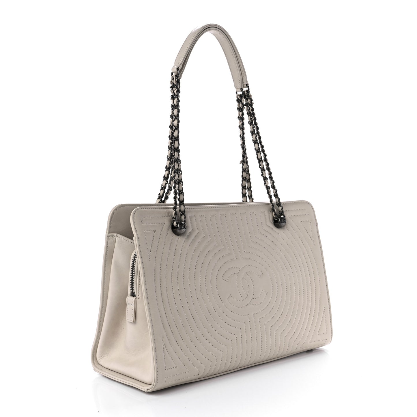 Glazed Calfskin Quilted Korean Garden Tote Off White