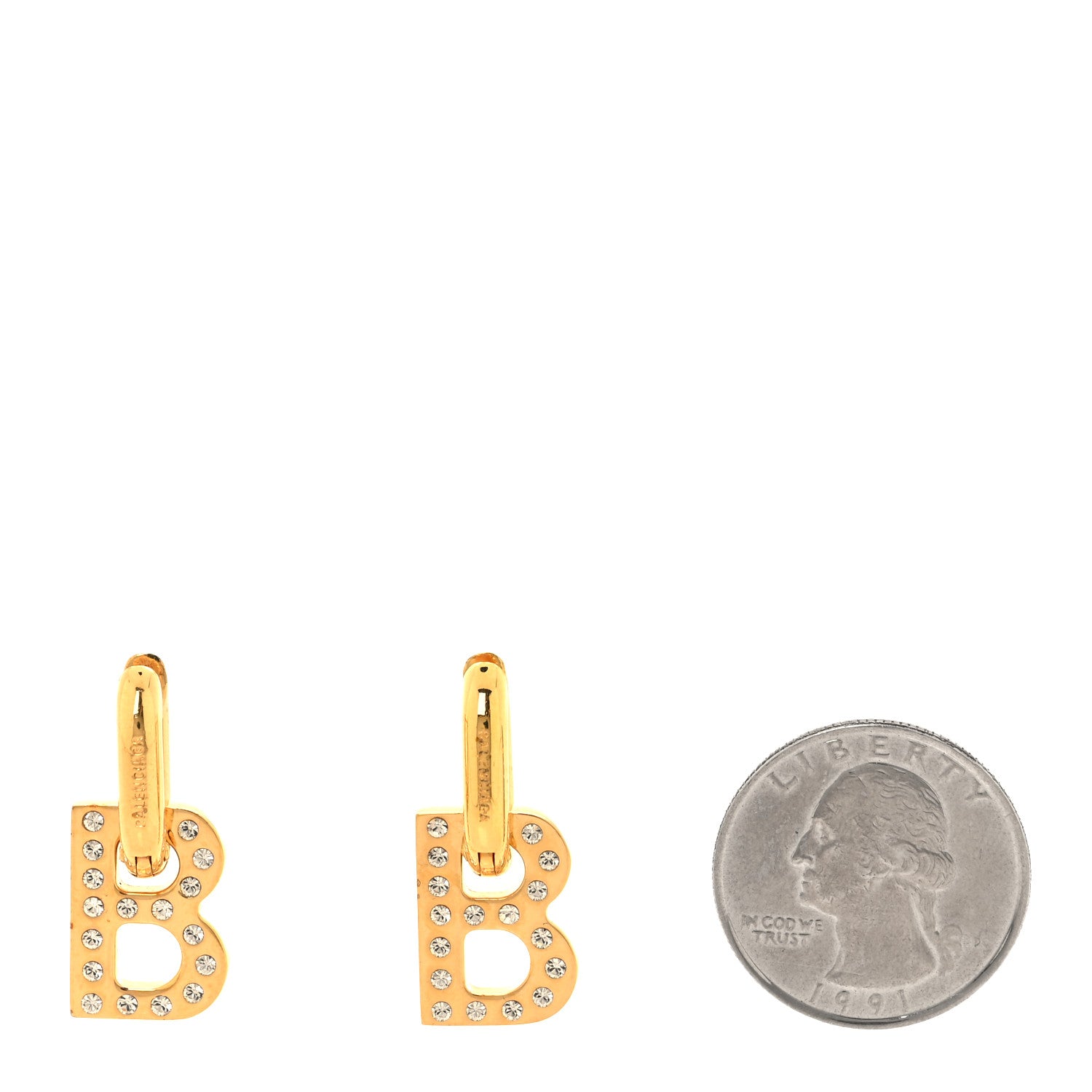 Balenciaga Crystal XS B Chain Drop Earrings Gold 2 of 4