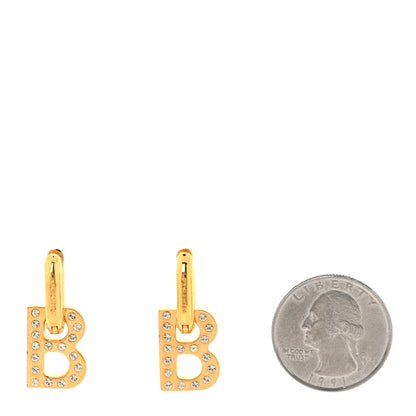 Balenciaga Crystal XS B Chain Drop Earrings Gold 2 of 4