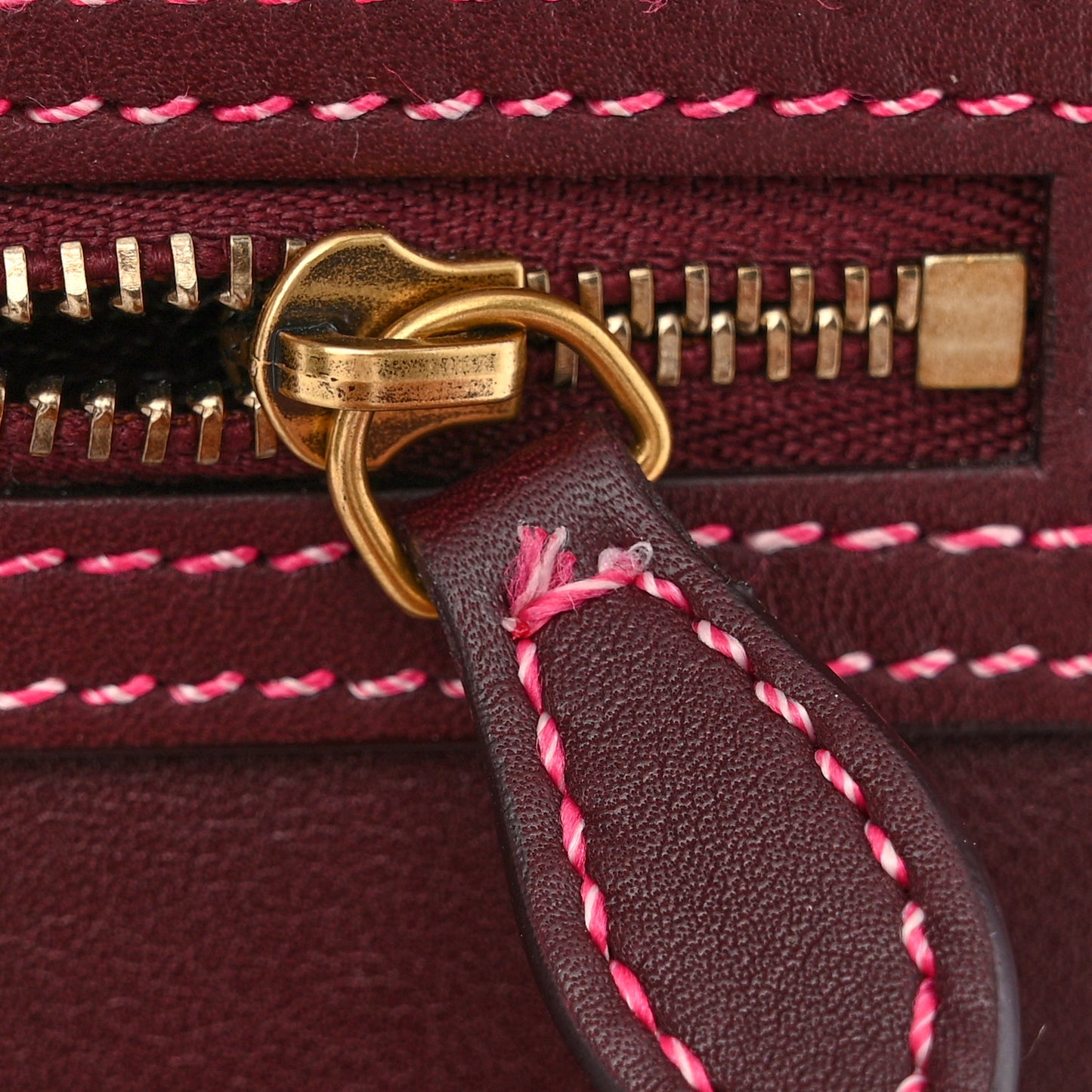 Satin Calfskin Nano Double Stitching Luggage Burgundy Pink