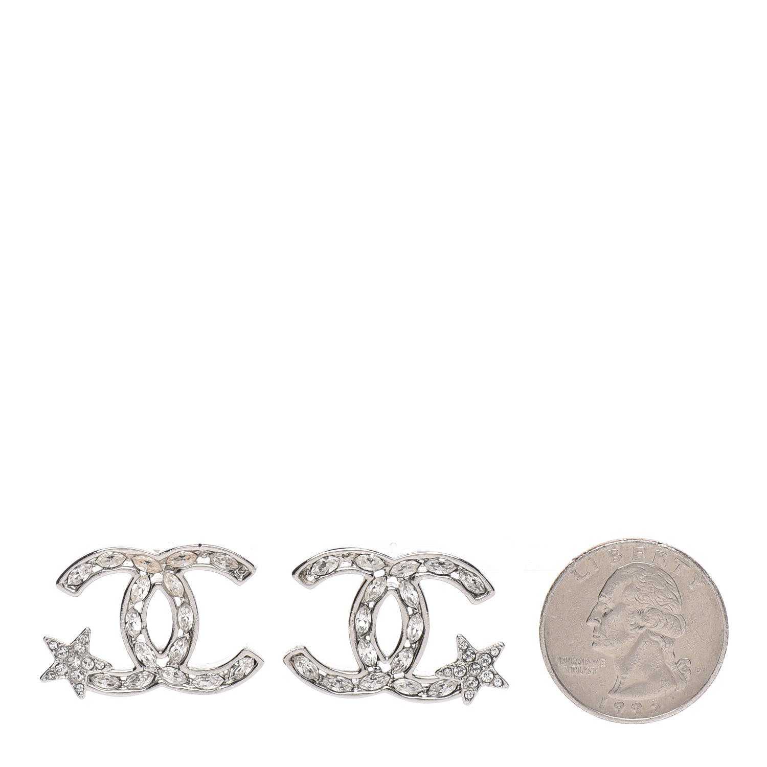 Chanel Crystal CC Starfall Earrings Silver 2 of 5