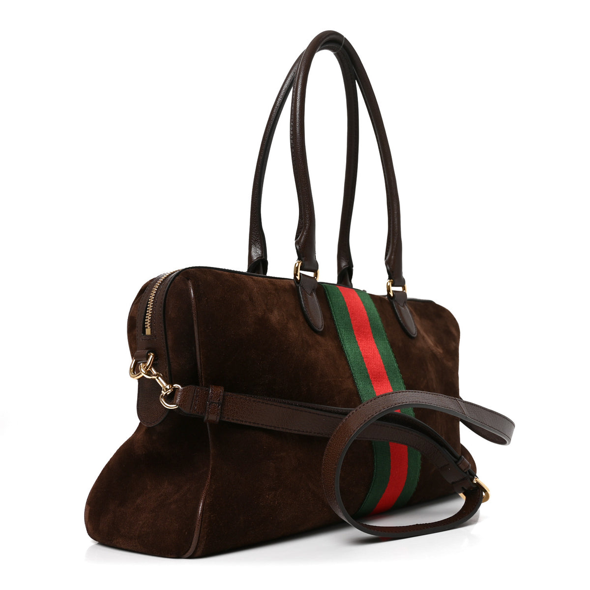 Gucci Suede Web Large Borsetto Boston Dark Brown 3 of 9
