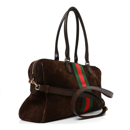 Gucci Suede Web Large Borsetto Boston Dark Brown 3 of 9