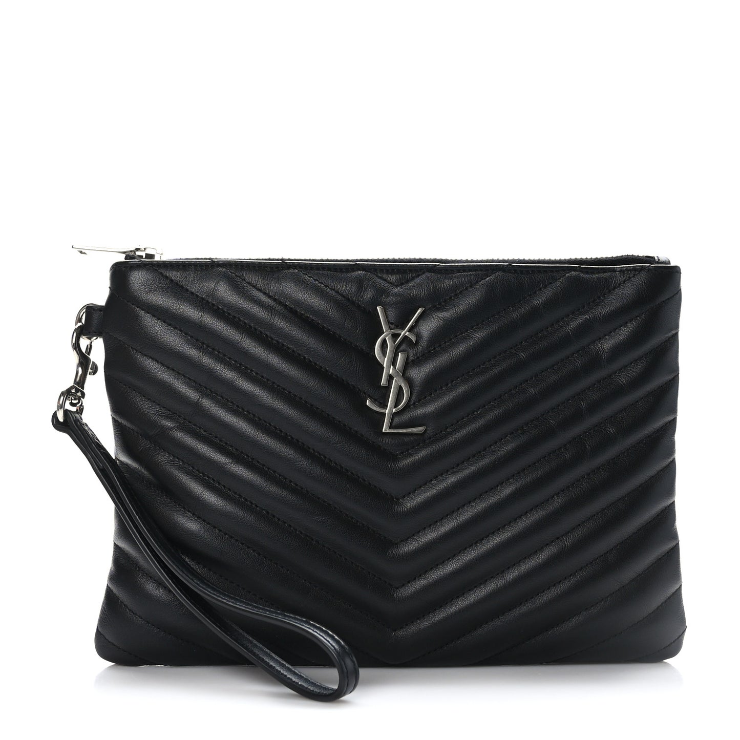Calfskin Matelasse Chevron Monogram A5 Wristlet Black