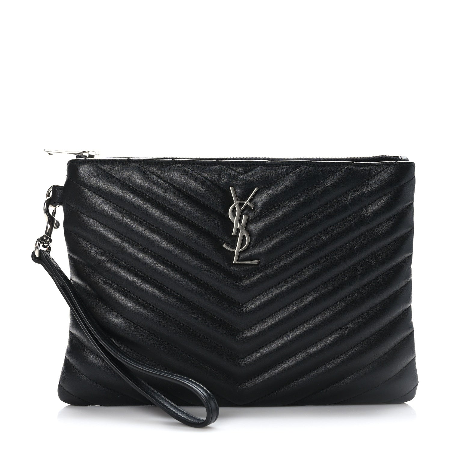 Saint Laurent Calfskin Matelasse Chevron Monogram A5 Wristlet Black 1 of 10