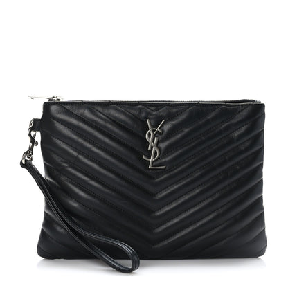 Saint Laurent Calfskin Matelasse Chevron Monogram A5 Wristlet Black 1 of 10