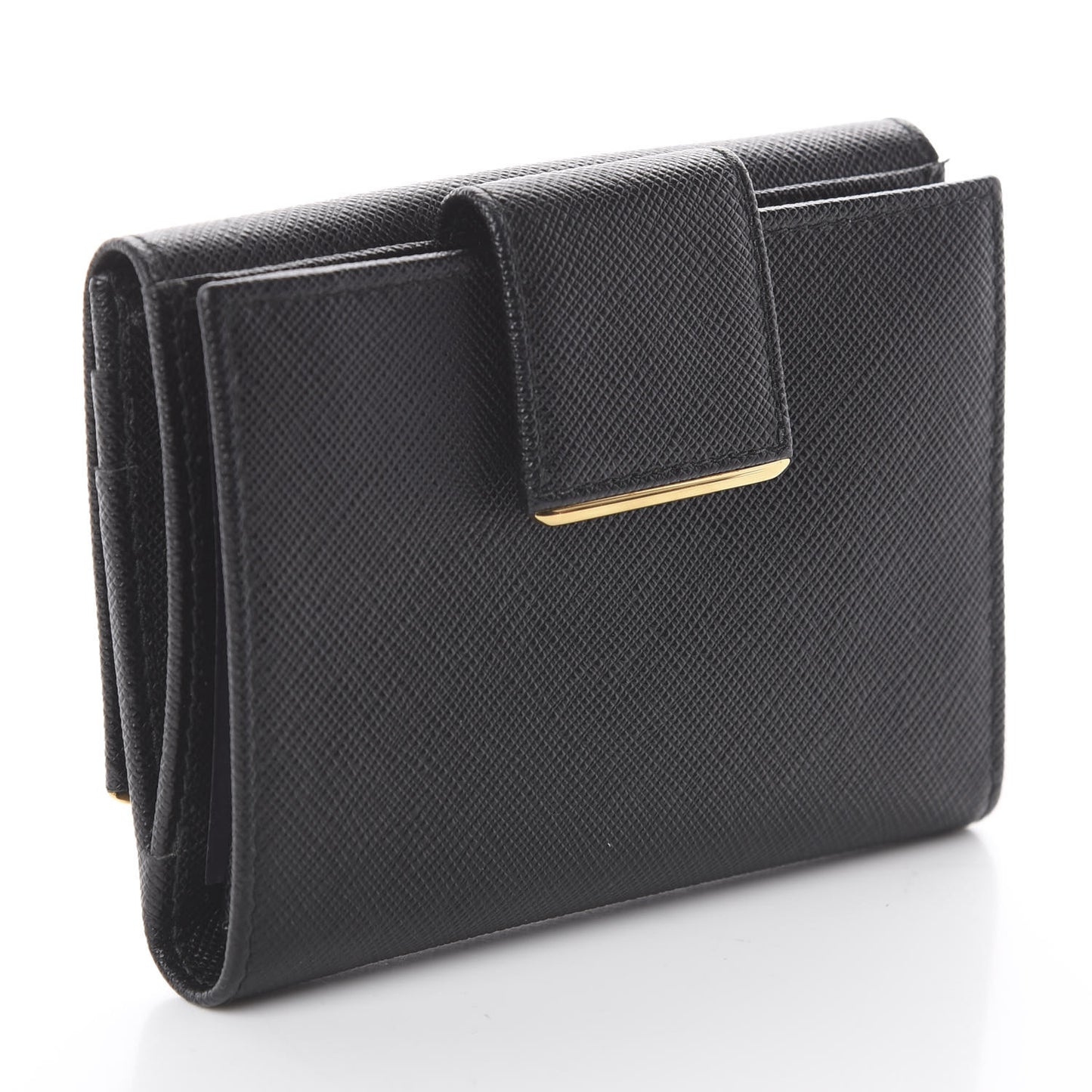 Saffiano Compact Metal Bar Flap Wallet Black
