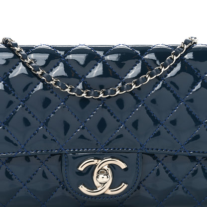 Chanel Patent Calfskin Quilted Brilliant East West Flap Clutch Blue 8 of 11