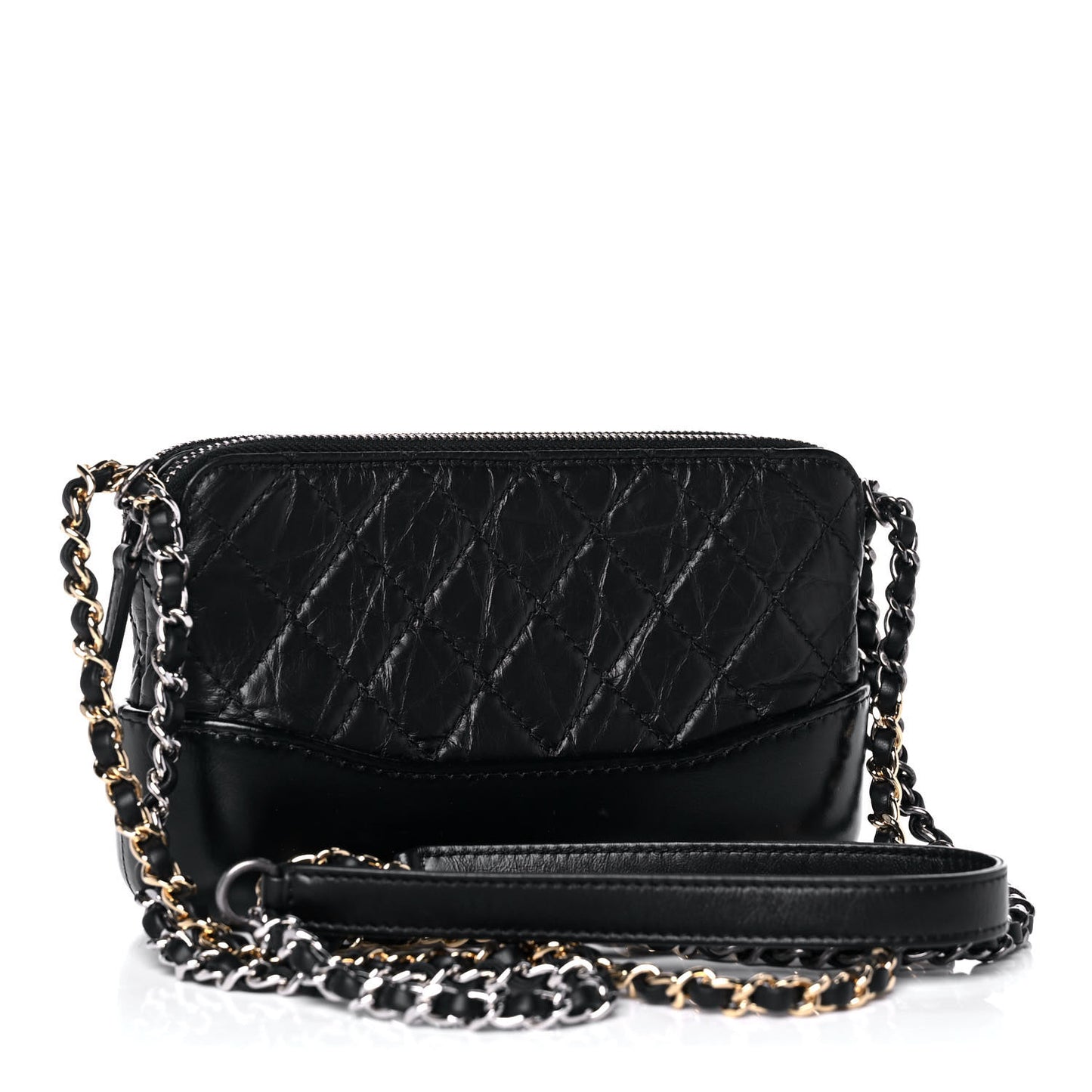 Aged Calfskin Quilted Small Gabrielle Clutch With Chain Black