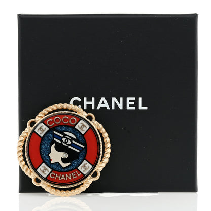 Chanel Metal Resin Glitter Sailor Brooch Gold Red White Black 4 of 4