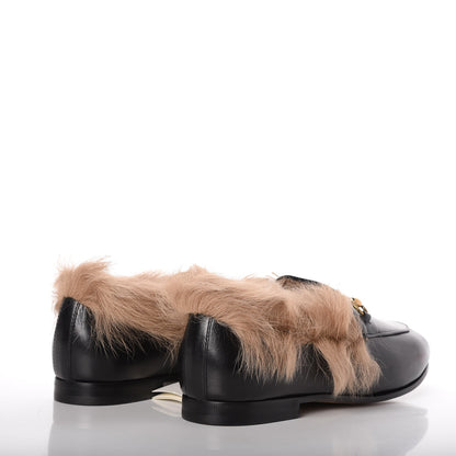 Gucci Malaga Kid Fur Womens Jordaan Loafers 38 Black Natural 4 of 8