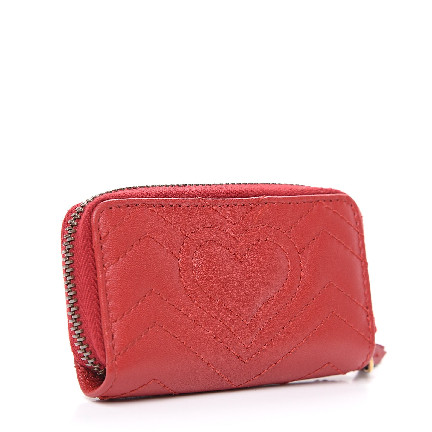 Calfskin Matelasse GG Marmont Zip Around Key Case Hibiscus Red