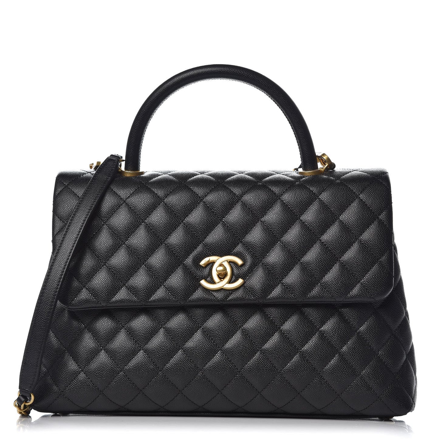 Caviar Quilted Medium Coco Handle Flap Black