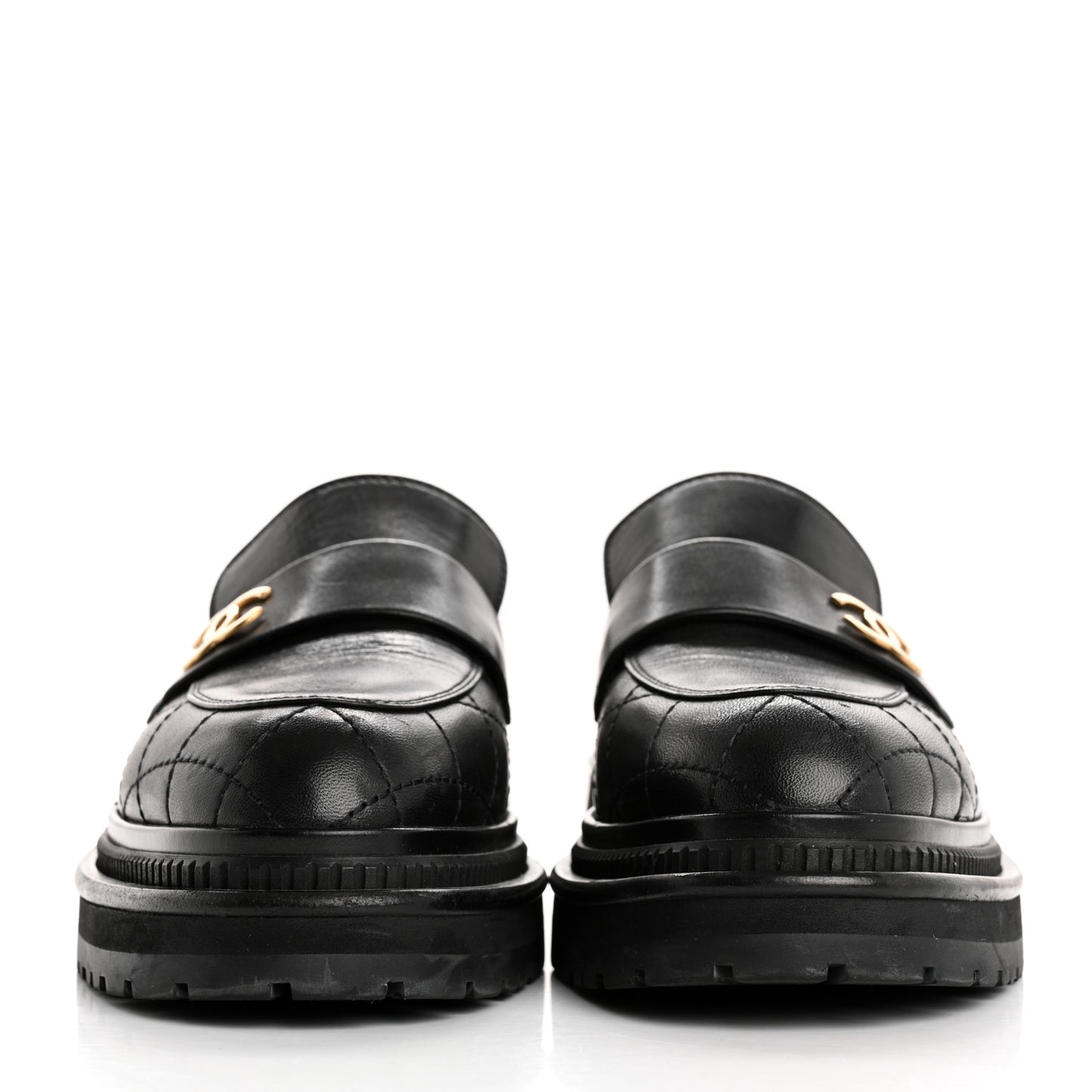 Calfskin Quilted CC Mocassin Loafers 38 Black