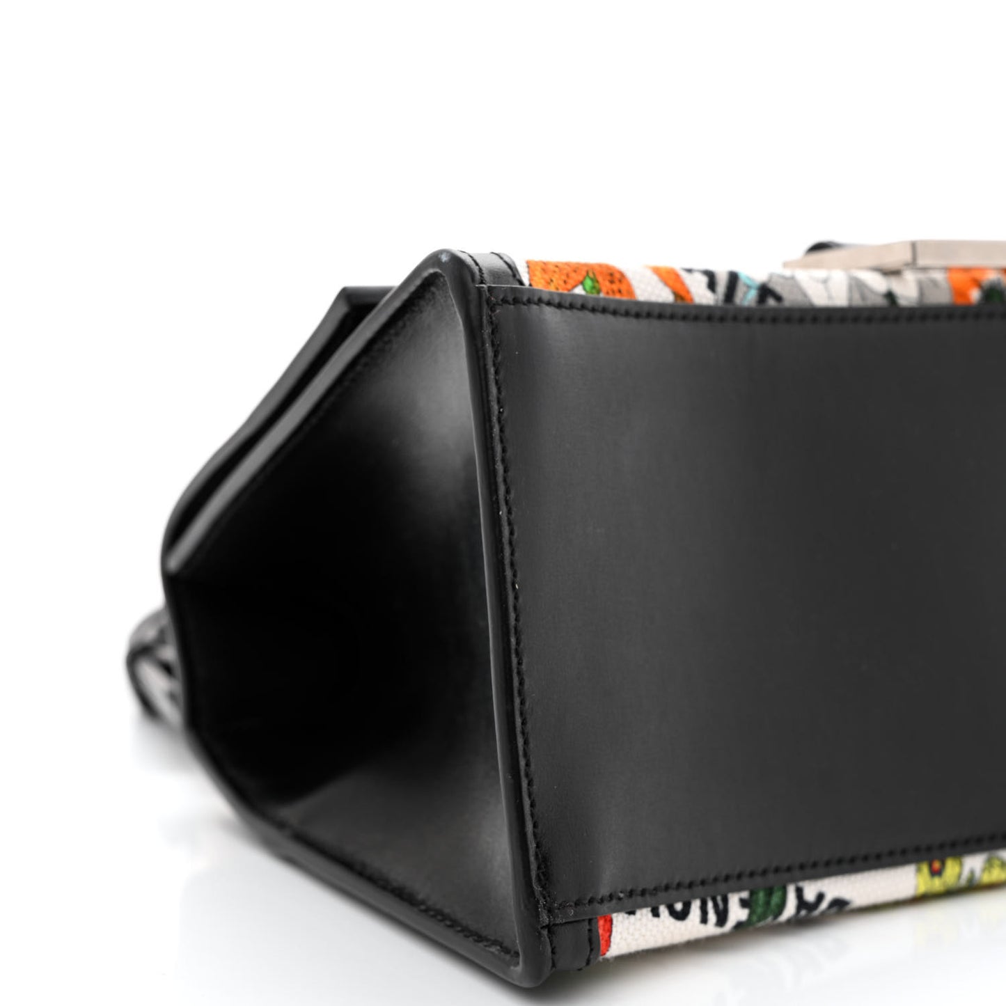 X GUCCI Canvas Boarded Plutone Calfskin Flora Logo Print Small Hourglass Top Handle Bag White Multicolor Black