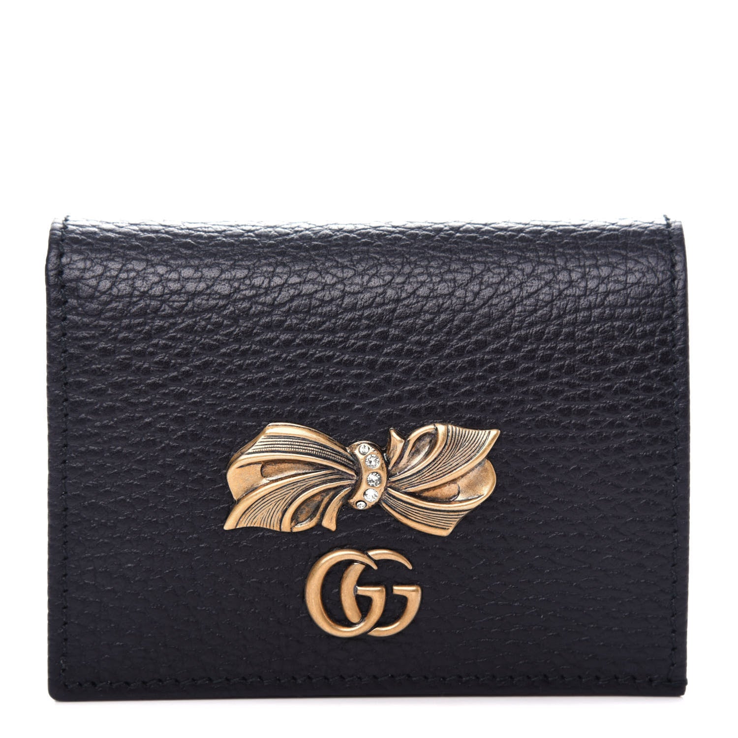 Gucci Calfskin GG Marmont Bow Card Case Black 1 of 7