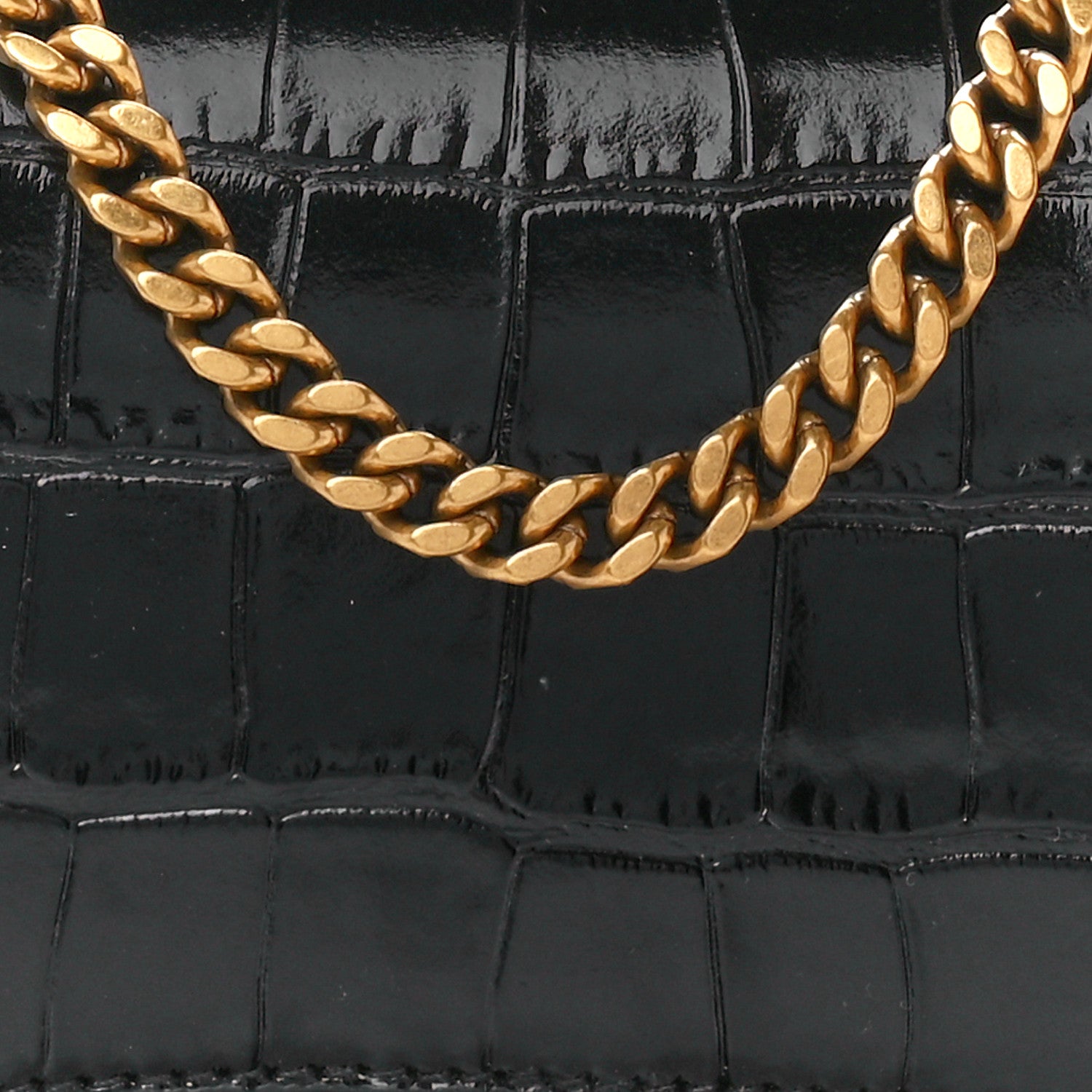 Balenciaga Shiny Calfskin Crocodile Embossed Hourglass Chain Bag Black 9 of 12