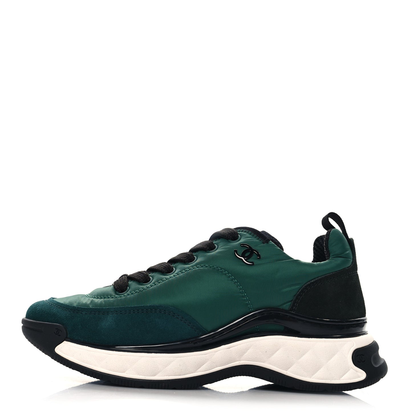 Nylon Suede Calfskin CC Sneakers 35.5 Green