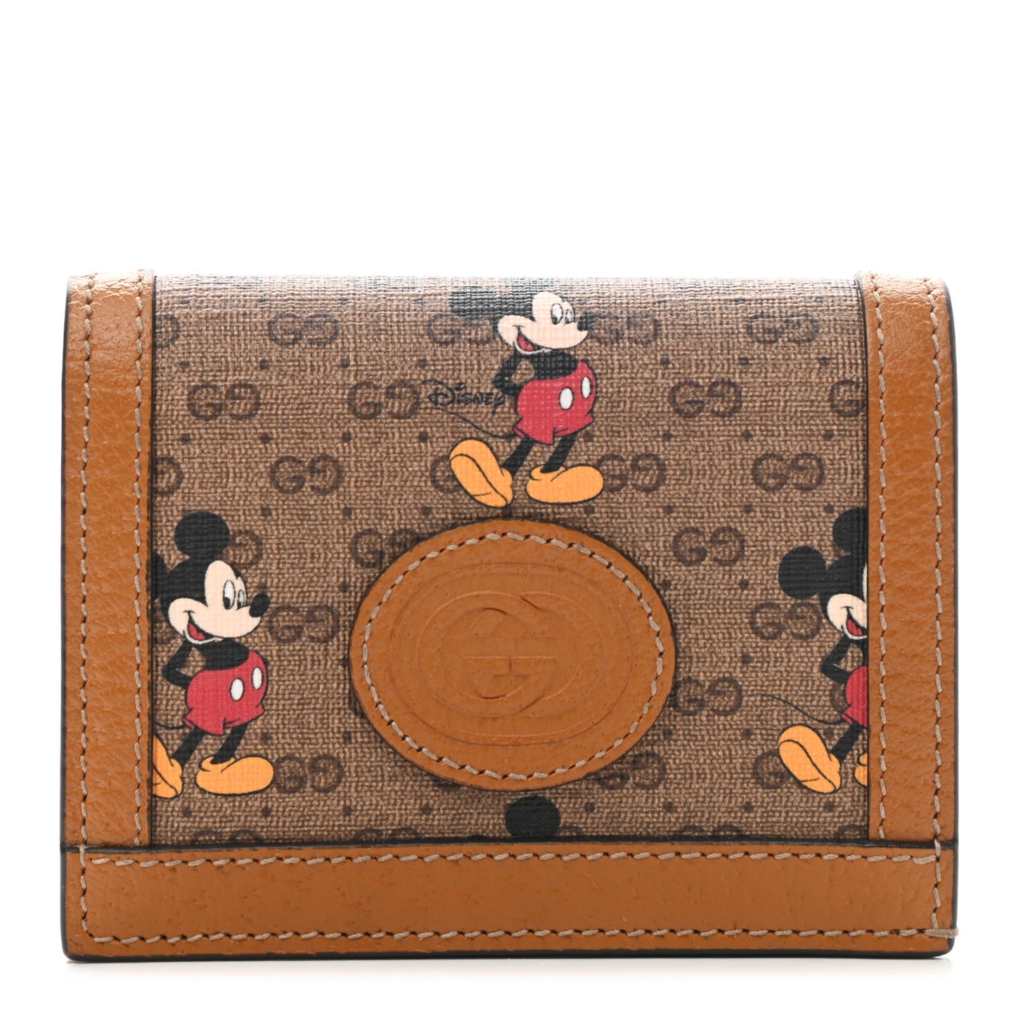 X DISNEY Mini Vintage GG Supreme Monogram Mickey Mouse Card Holder Wallet Beige Vintage Sun Oil