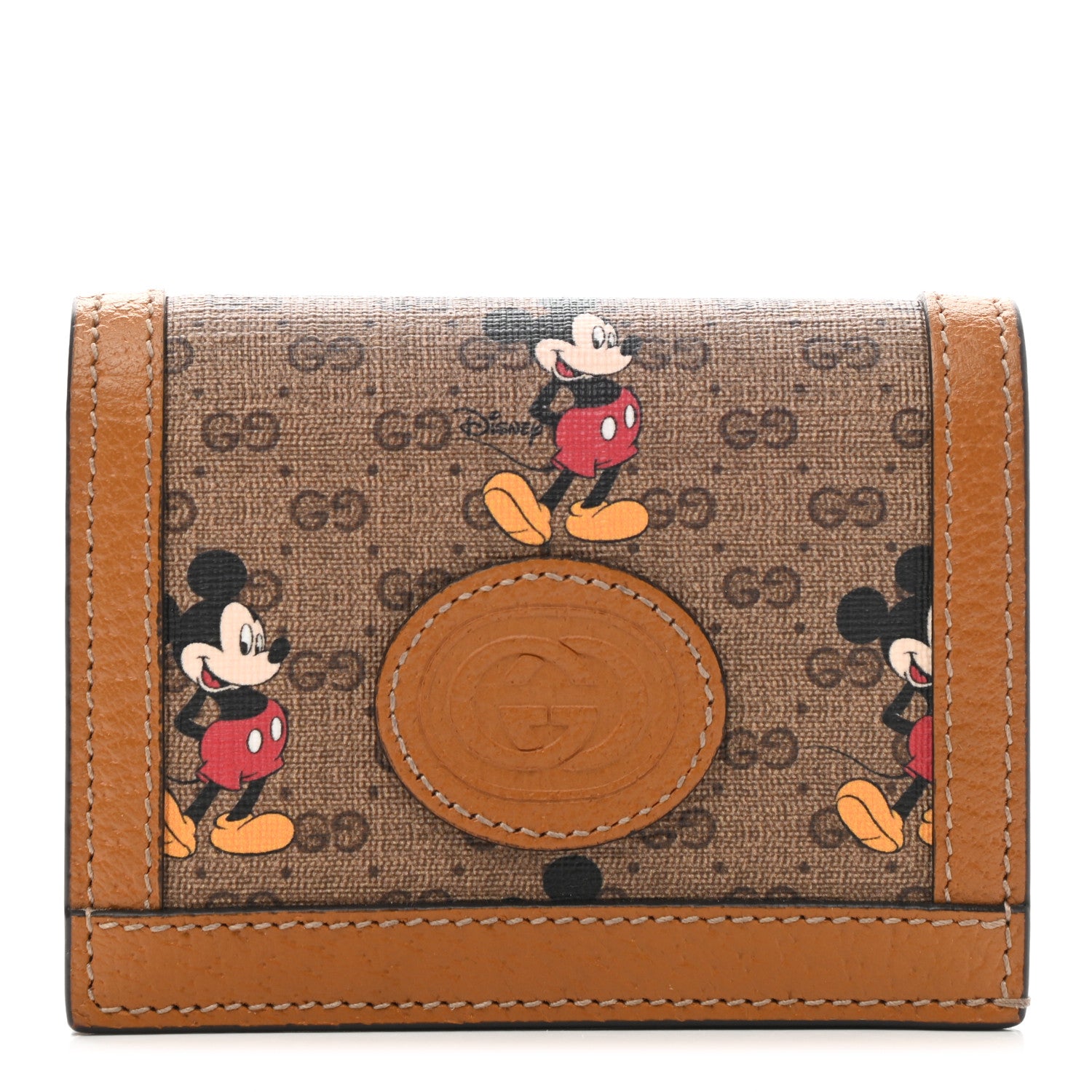 Gucci X DISNEY Mini Vintage GG Supreme Monogram Mickey Mouse Card Holder Wallet Beige Vintage Sun Oil 1 of 8
