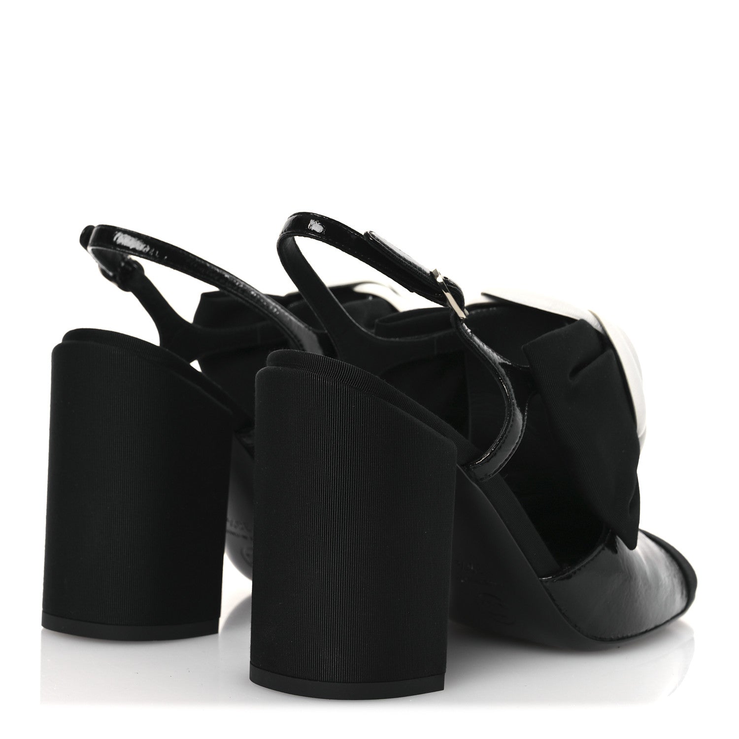 Chanel Crumpled Shiny Fabric Grosgrain Cap Toe Camellia Bow Slingback Pumps 38.5 Black 5 of 11