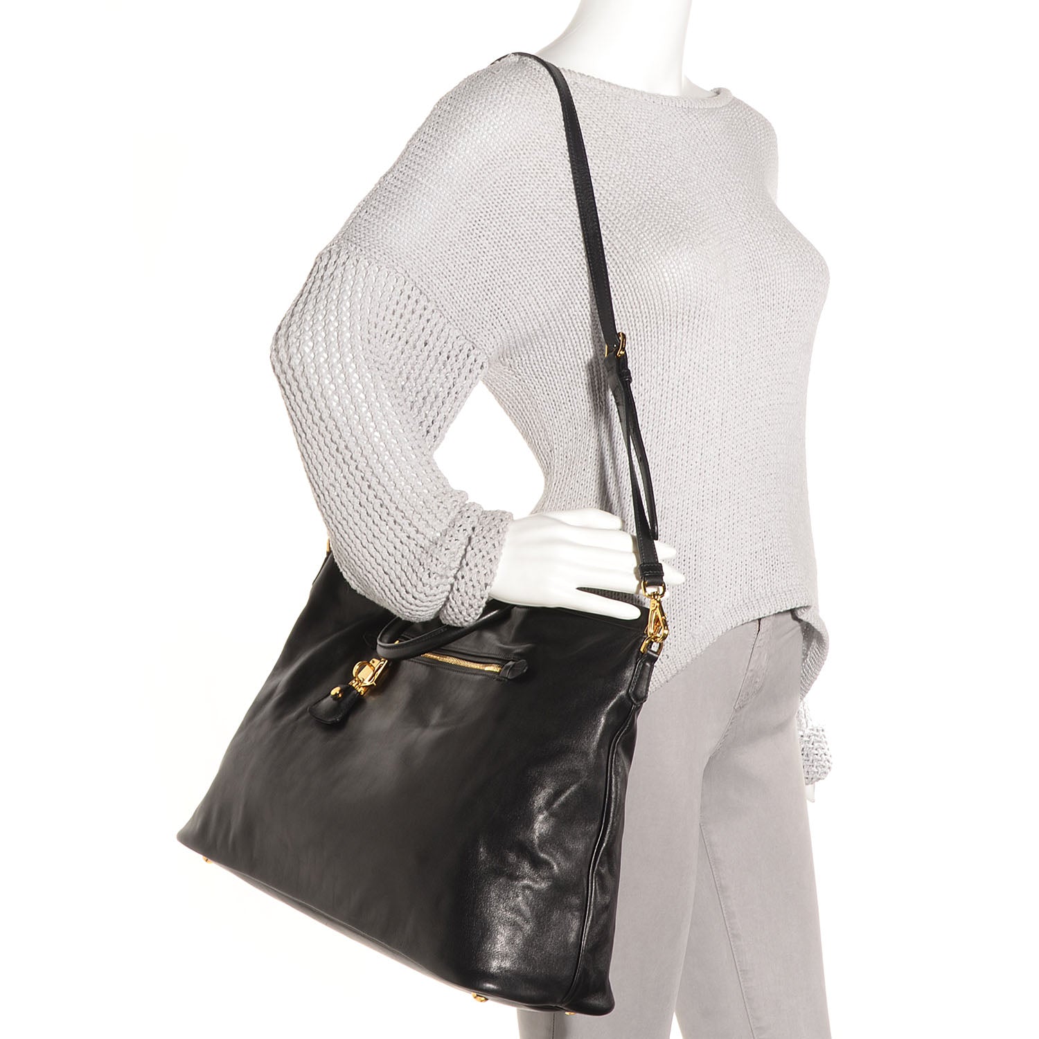 Prada Soft Calf Large Frame Tote Nero Black 2 of 12
