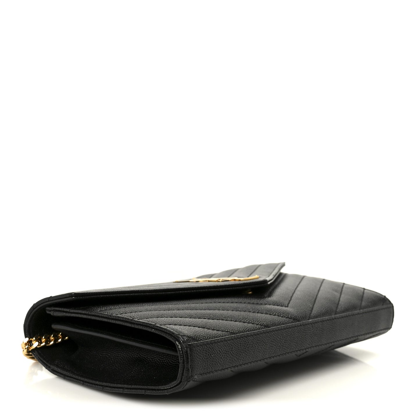 Grain De Poudre Matelasse Chevron Monogram Chain Wallet Black